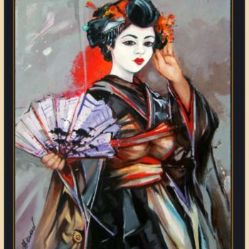 Peinture intitulée "geisha- kyoto- cass…" par Christophe Cassel, Œuvre d'art originale, Huile
