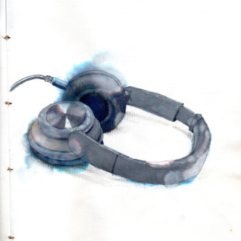 Dessin intitulée "Phantom Headphones" par Cassia Naomi, Œuvre d'art originale, Marqueur