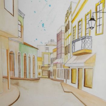 Painting titled "RUA" by Cassiano Lima, Original Artwork, Watercolor Mounted on Wood Panel