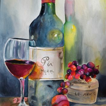 「Watercolor Wine」というタイトルの絵画 Cássia Ribeiroによって, オリジナルのアートワーク, アクリル