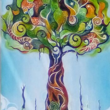 Painting titled "Arbre de vie" by Cassio-Galet, Original Artwork, Acrylic Mounted on Wood Stretcher frame
