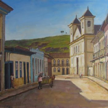 Painting titled "Street of Mariana,…" by Cássio Antunes Oliveira, Original Artwork, Oil Mounted on Wood Panel