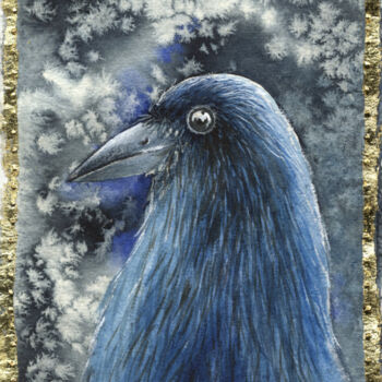 Painting titled "corvus" by Castel Yvonne, Original Artwork, Watercolor