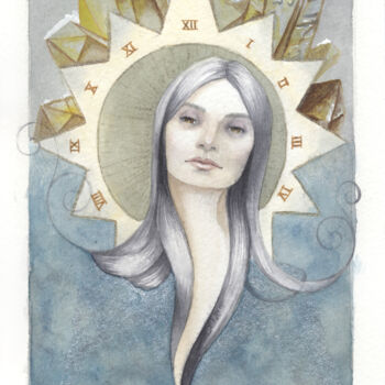 Painting titled "Godess of time" by Castel Yvonne, Original Artwork, Watercolor