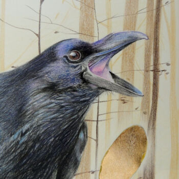 Disegno intitolato "Maitre corbeau" da Castel Yvonne, Opera d'arte originale, Matita