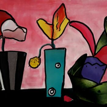 Collages titled "Trois Vases" by Marta Castellanos, Original Artwork, Collages