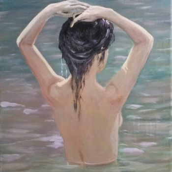 Pintura titulada "La joven del agua" por Manuel Castro Báez, Obra de arte original