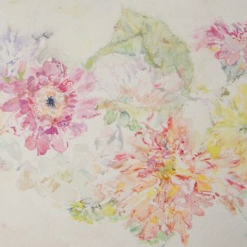 「fleurs éparpillées」というタイトルの絵画 Catherine Claudeによって, オリジナルのアートワーク, 水彩画