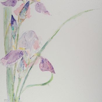 Schilderij getiteld "iris bleus et mauves" door Catherine Claude, Origineel Kunstwerk, Aquarel