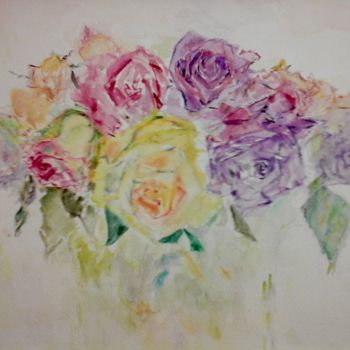 Ζωγραφική με τίτλο "Pastel de roses" από Catherine Claude, Αυθεντικά έργα τέχνης, Ακουαρέλα