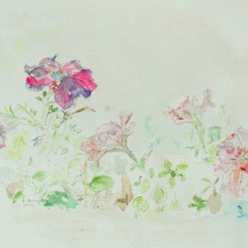 Pintura titulada "Pétunias éparpillés" por Catherine Claude, Obra de arte original, Acuarela