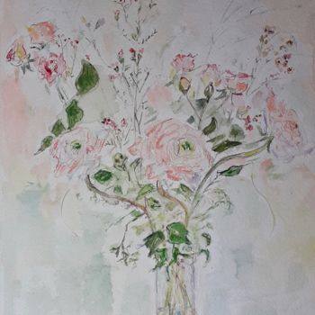 Schilderij getiteld "bouquet de renoncul…" door Catherine Claude, Origineel Kunstwerk, Aquarel