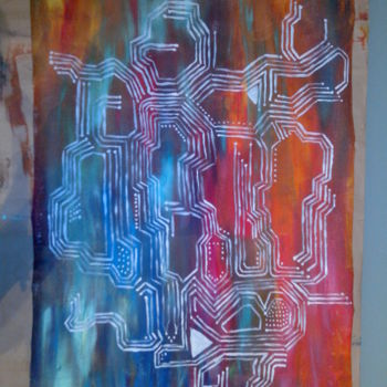 Peinture intitulée "circuit imprimée" par Cata13, Œuvre d'art originale, Huile