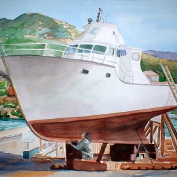 Painting titled "Cale sèche à Port-V…" by Peindre En Catalogne, Original Artwork, Oil