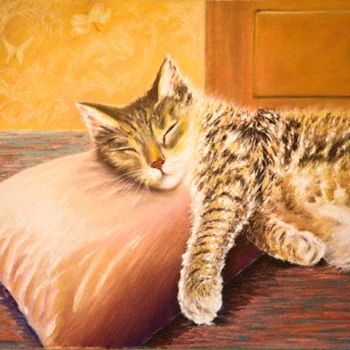 Schilderij getiteld "Le sommeil du chat" door Peindre En Catalogne, Origineel Kunstwerk, Olie