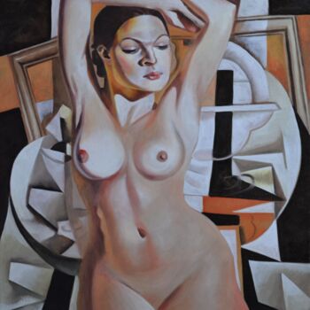 Painting titled "NUDE WOMEN WITH CUB…" by Cătălin Alexandru Chifan, Original Artwork, Oil