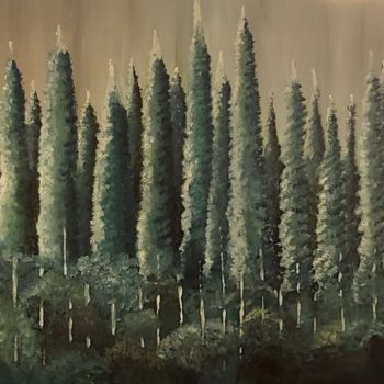 Painting titled "Pine Forest" by Catarina Brito, Original Artwork, Acrylic Mounted on Wood Stretcher frame