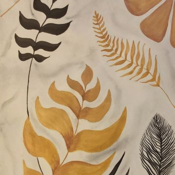 Painting titled "Golden leaves" by Catarina Brito, Original Artwork, Watercolor