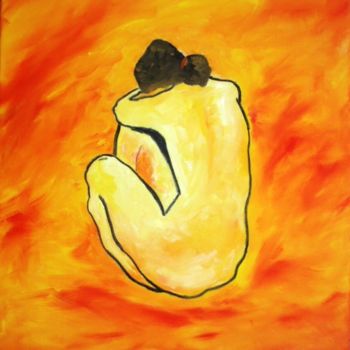 Peinture intitulée "Nú laranja" par Catarina Ribeiro, Œuvre d'art originale