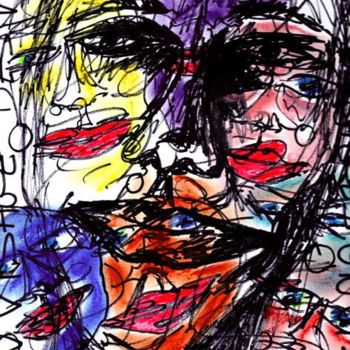 Painting titled "un, des visage(s)" by Catb, Original Artwork, Marker