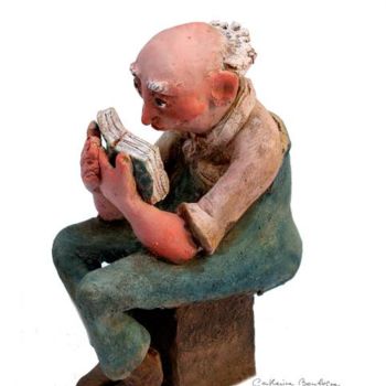 Sculpture intitulée "vieux liseur" par Catherine Boulogne, Œuvre d'art originale, Terre cuite