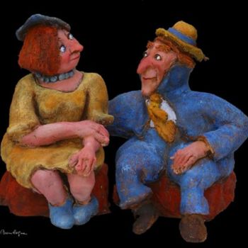Sculpture titled "Couple" by Catherine Boulogne, Original Artwork, Terra cotta