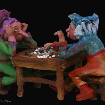 "Partie de dames" başlıklı Heykel Catherine Boulogne tarafından, Orijinal sanat, Terracotta