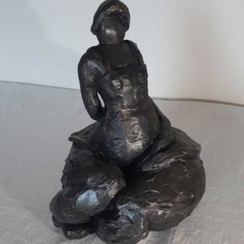 Sculptuur getiteld "fillette assise" door Catherine Jouve, Origineel Kunstwerk, Gips