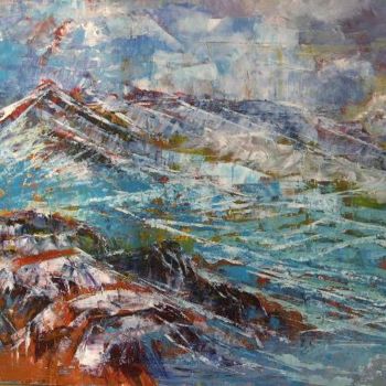 Painting titled "vague sur les roche…" by Serge Catel, Original Artwork