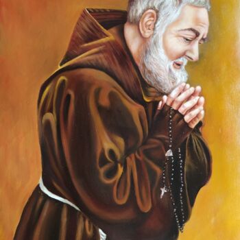 Peinture intitulée "San Pio in preghiera" par Caterina Imperiale, Œuvre d'art originale, Huile