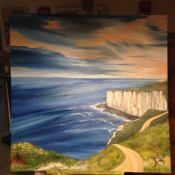 Painting titled "FALAISES EN PICARDIE" by Cat, Original Artwork, Oil