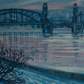 Картина под названием "Большеохтинский мост" - Екатерина Дудникова, Подлинное произведение искусства, Масло