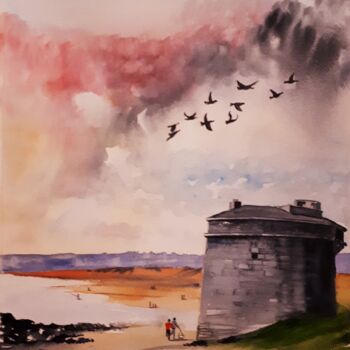 Картина под названием "Martello Tower, Don…" - Cathal O'Briain, Подлинное произведение искусства, Акварель