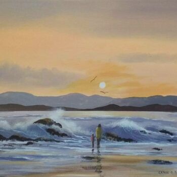 Painting titled "Roundstone waves" by Cathal O Malley, Original Artwork, Acrylic
