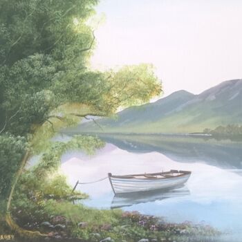 Schilderij getiteld "Kylemore lake,," door Cathal O Malley, Origineel Kunstwerk, Acryl
