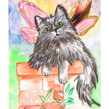 Collages intitulée "chat-papillon.jpg" par Cathart, Œuvre d'art originale, Papier