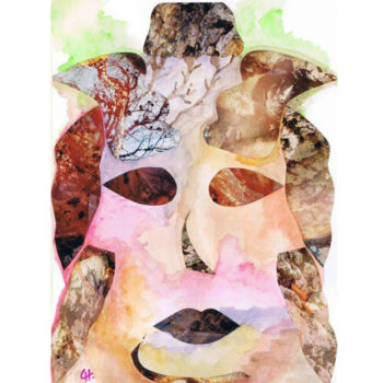 Collages intitolato "Visage-paysage" da Cathart, Opera d'arte originale, Carta