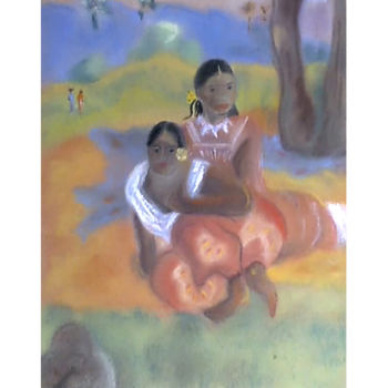 Schilderij getiteld "Femmes assises sur…" door Cathart, Origineel Kunstwerk, Pastel