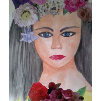 Painting titled "la jeune fille aux…" by Cathart, Original Artwork, Watercolor