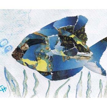 Collagen mit dem Titel "tableau "poisson" t…" von Cathart, Original-Kunstwerk, Papier
