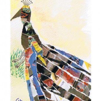 Collages intitolato "tableau "paon" tout…" da Cathart, Opera d'arte originale, Carta