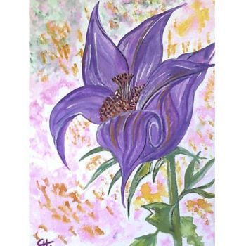 Painting titled "Fleur mauve" by Cathart, Original Artwork, Watercolor