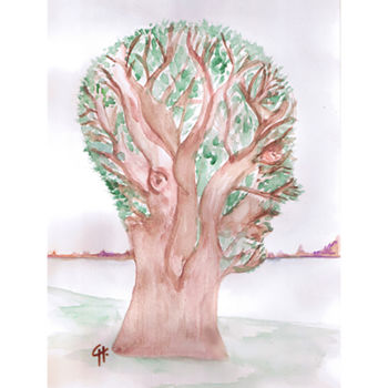 Malerei mit dem Titel "L'arbre tête" von Cathart, Original-Kunstwerk, Aquarell