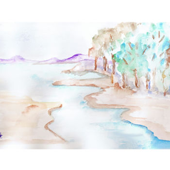 Pintura intitulada "Paysage esquissé" por Cathart, Obras de arte originais, Aquarela