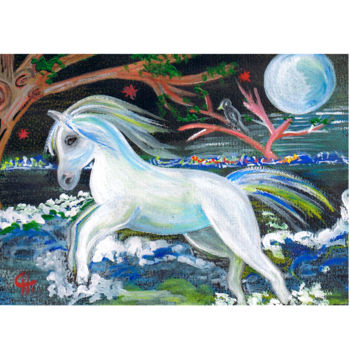 Painting titled "le cheval blanc" by Cathart, Original Artwork, Pastel