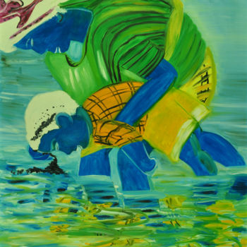 「In-Humanité」というタイトルの絵画 Catherine Albrechによって, オリジナルのアートワーク, オイル ウッドストレッチャーフレームにマウント