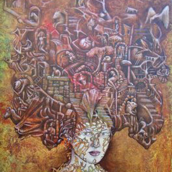 Картина под названием "la coiffe.1" - Catherine Alexandre, Подлинное произведение искусства