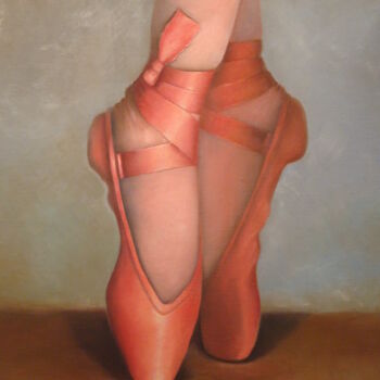Painting titled "Les Chaussons de sa…" by Catherine Bantwell Huiban, Original Artwork, Oil Mounted on Wood Stretcher frame
