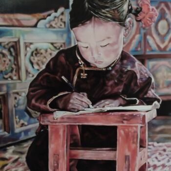 Painting titled "petite chinoise" by Catherine Barrier, Original Artwork, Pastel
