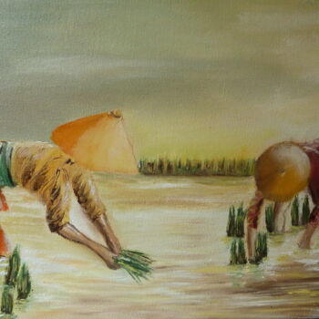 Peinture intitulée "la rizière" par Catherine Boissy, Œuvre d'art originale